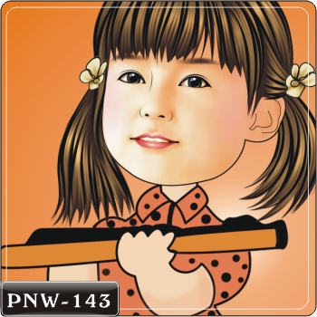 女生人像Q版漫畫PNW-143 直笛手Q版畫